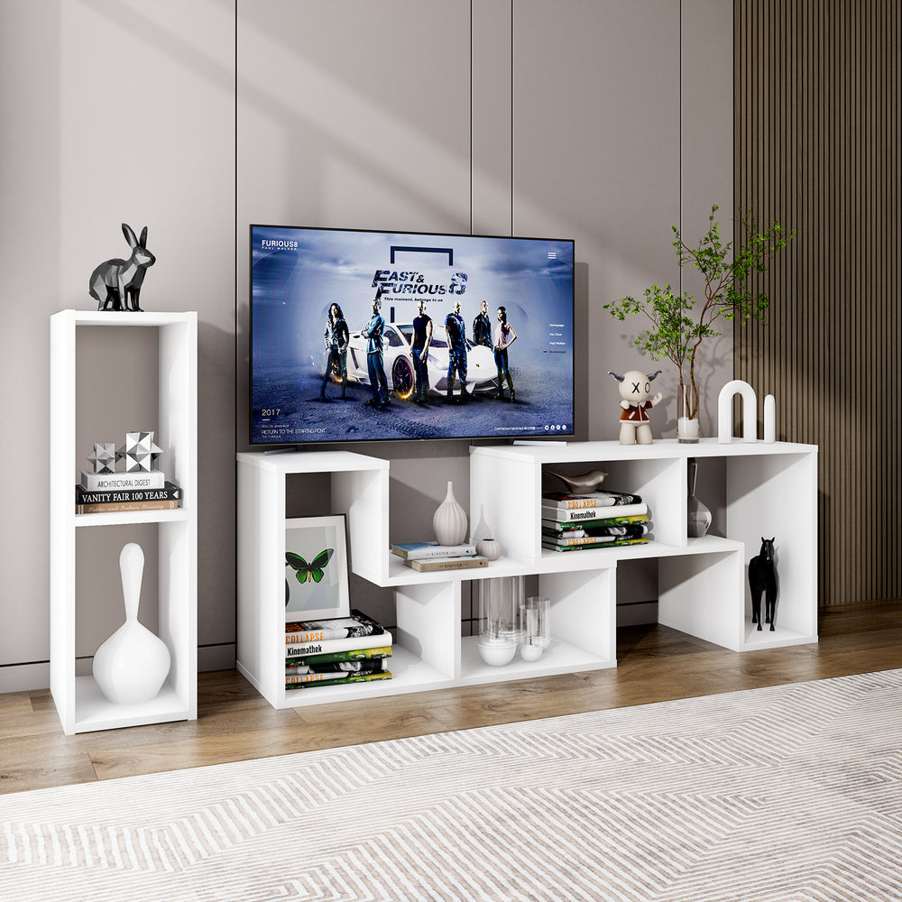 Costway - 3 Pcs TV Stand for TV's up To 65" Console Entertainment Center Bookcase Shelves White - White_1