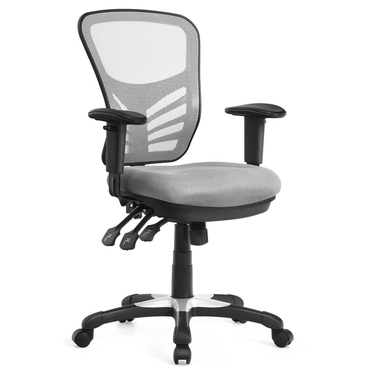 Costway - Mesh Office Chair 3-Paddle Computer Desk Chair with Adjustable Seat - Gray_0