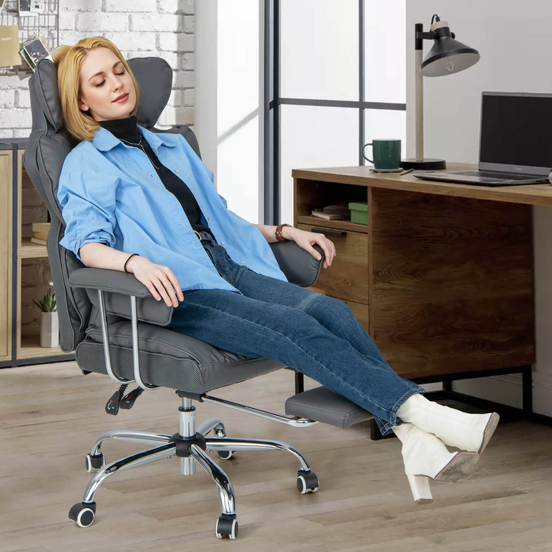 Costway - Office Desk Chair Big and Tall Executive Office Chair with Footrest Lumbar Support - Gray_7