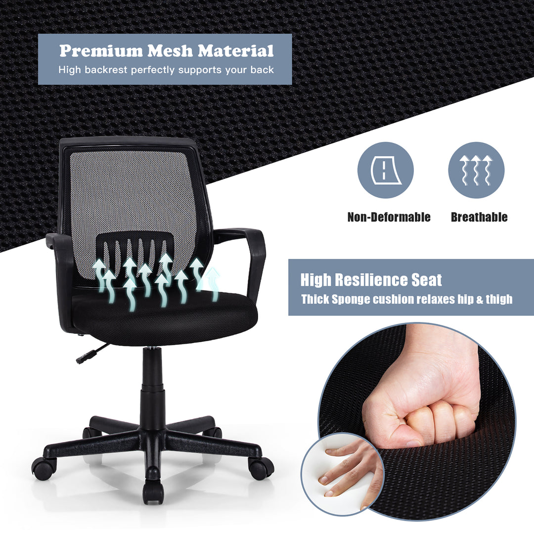 Costway - Mid-Back Mesh Office Chair Height Adjustable Executive Chair with Lumbar Support - Black_8