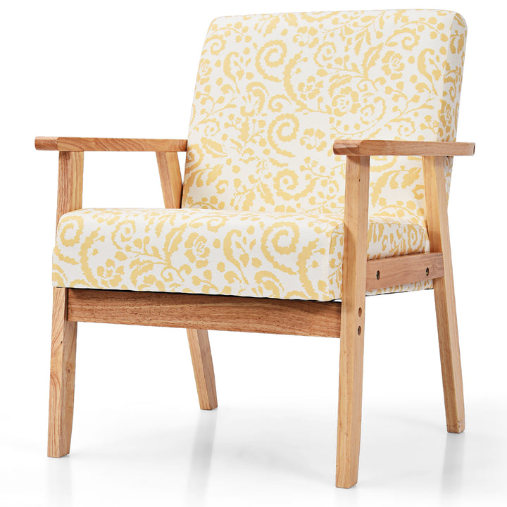 Costway - Accent Armchair Upholstered Chair Home Office with Wooden Frame (2pc) - Yellow_5