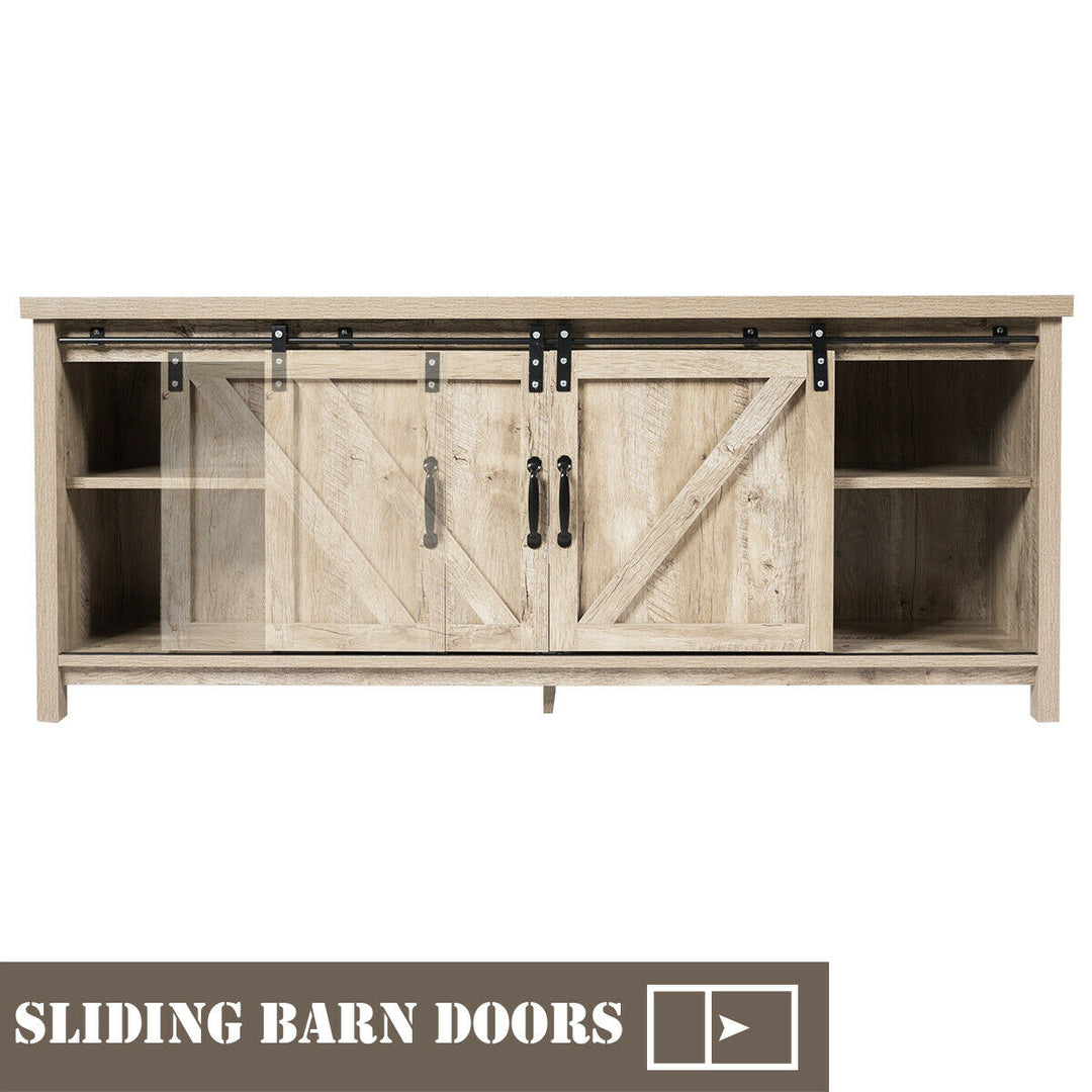 Costway - TV Stand Console Cabinet Sliding Barn Door for TVs up to 60'' White Oak - White Oak_9