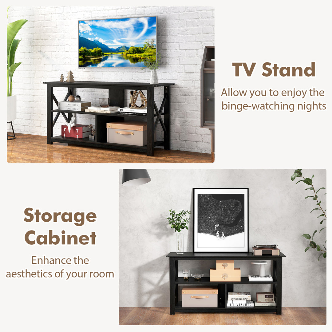 Costway - Modern Entertainment Center Farmhouse TV Stand for TV's up to 55''w/ Open Shelves Black - Black_8