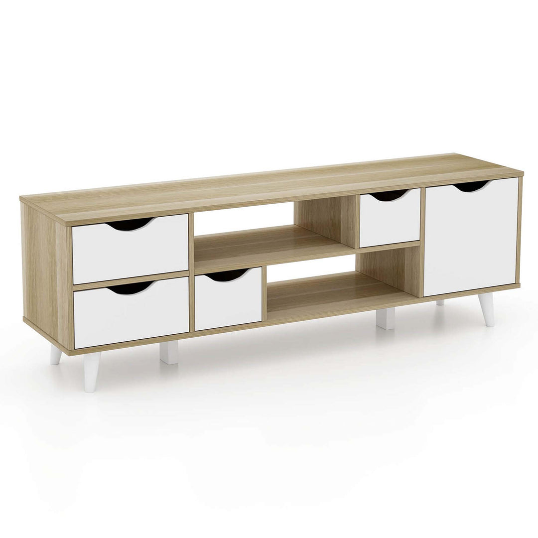 Costway - TV Stand for TVs up to 55" with Storage 4 Drawers & 2 Open Shelves for Bedroom - Oak_9