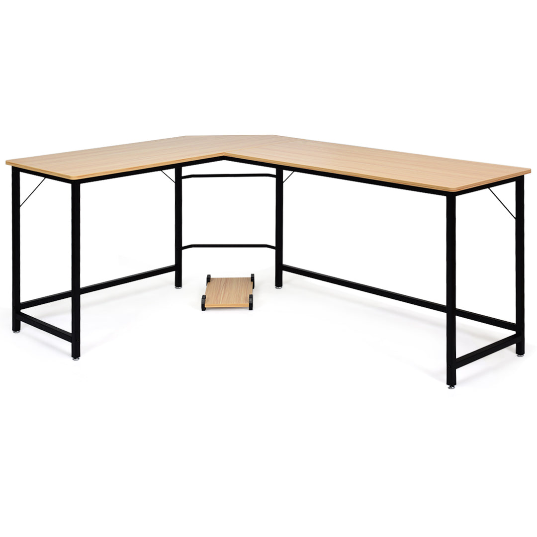 Costway - L-Shaped Computer Desk Corner Workstation Study Gaming Table Home Office - Natural_4