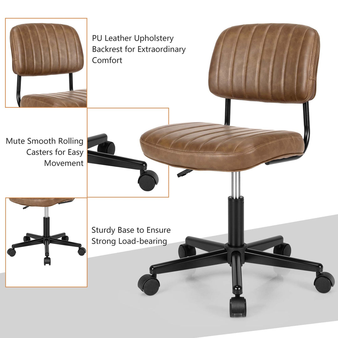 Costway - PU Leather Office Chair Adjustable Swivel Task Chair with Backrest (2pc) - Brown_3