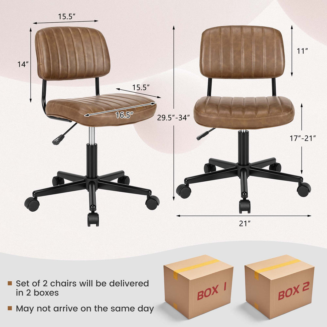 Costway - PU Leather Office Chair Adjustable Swivel Task Chair with Backrest (2pc) - Brown_2