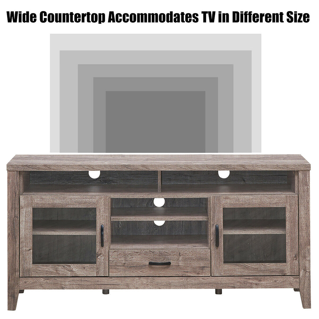 Costway - TV Stand Tall Entertainment Center Hold up to 65'' TV w/ Glass Storage & Drawer - Walnut_6