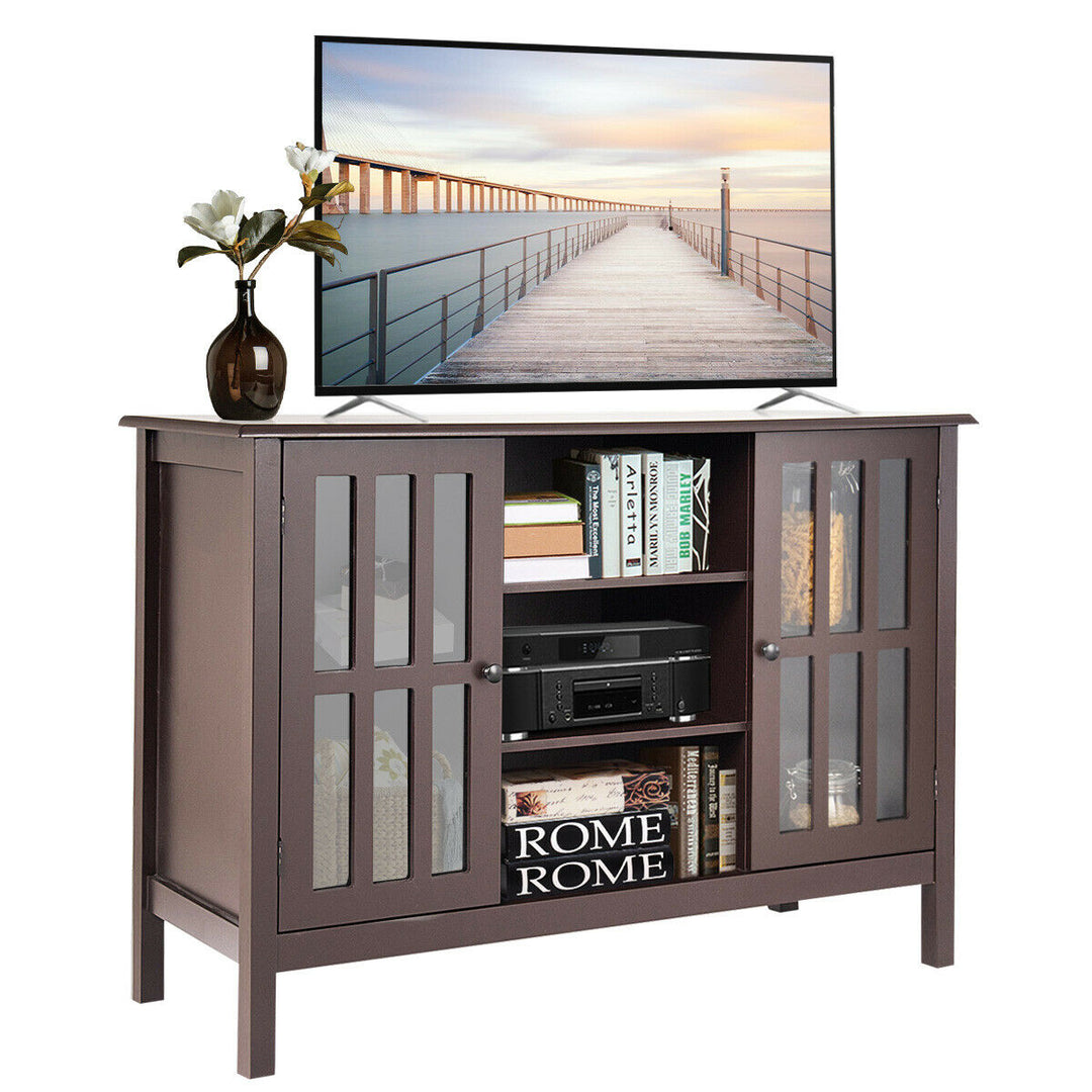 Costway - Wood TV Stand Entertainment Media Center Console for TV up to 50'' Brown - Brown_7