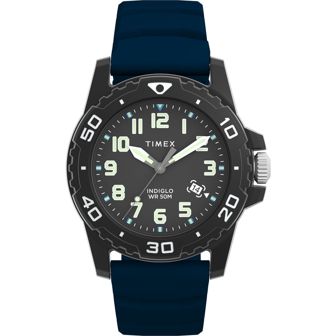 Timex Men's Main Street 42mm Watch - Blue Strap Black Dial Black Case - Blue_0