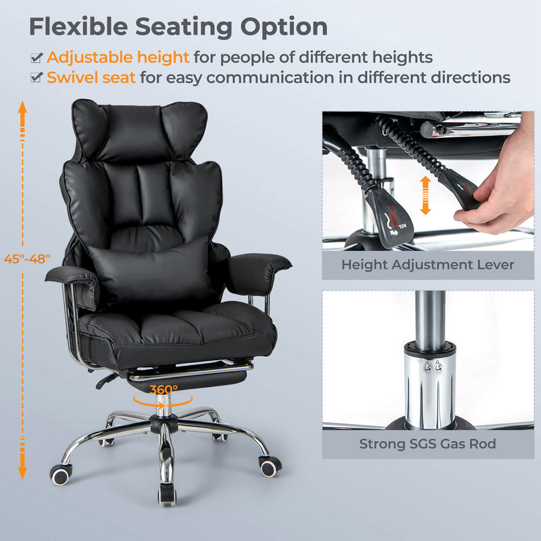 Costway - Office Desk Chair Big and Tall Executive Office Chair with Footrest Lumbar Support - Black_8