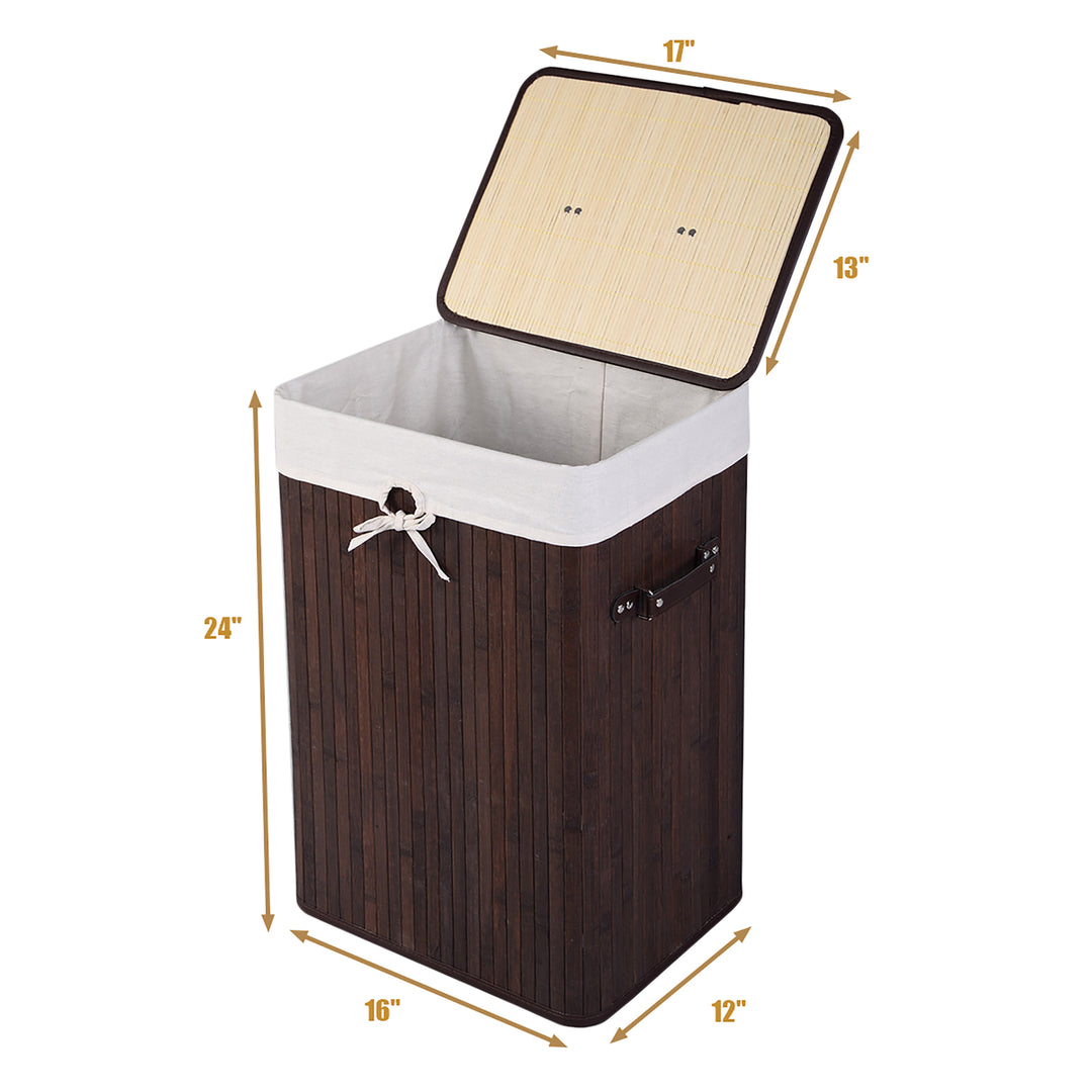 Costway Rectangle Bamboo Hamper Laundry Basket Washing Cloth Bin Lid Brown - Deep Brown/White_3