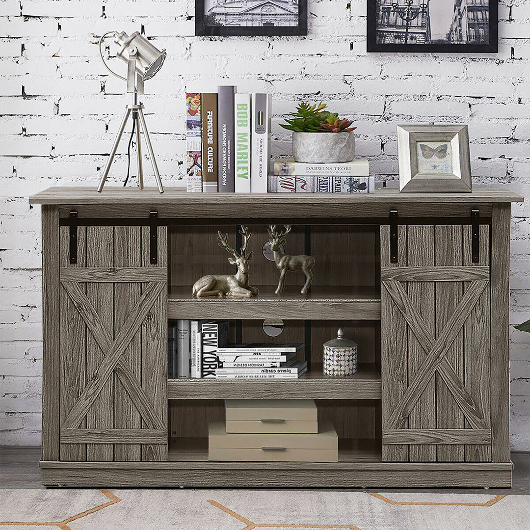 Costway - Sliding Barn TV Stand Console Table for TV's Up to 60'' Entertainment Center Grey - Gray_4