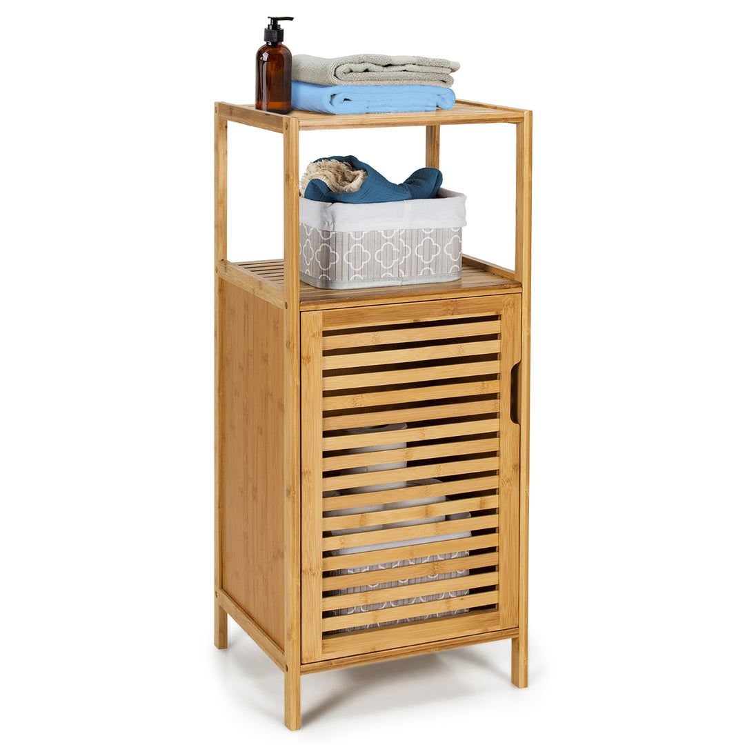 Costway Bamboo Bathroom Storage Floor Cabinet w/Door and Shelf Corner Cabinet - Burlywood_0