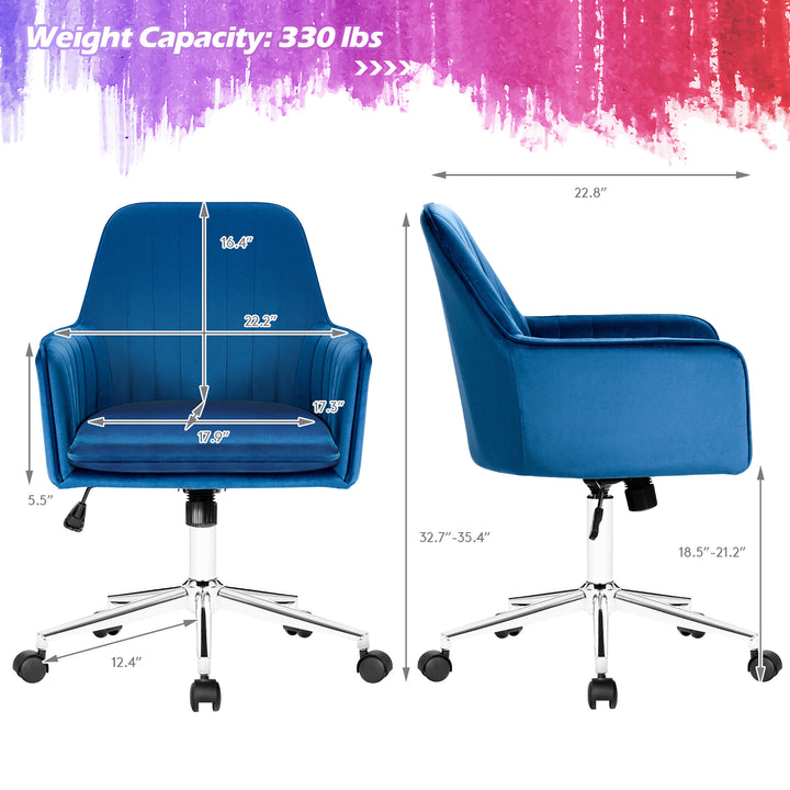 Costway - Velvet Accent Office Armchair Adjustable Swivel Removable Cushion - Blue_3