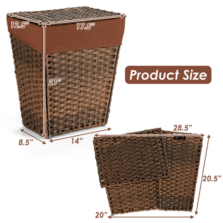 Costway Handwoven Laundry Hamper Foldable w/Removable Liner, Lid & Handles Brown - Brown_4