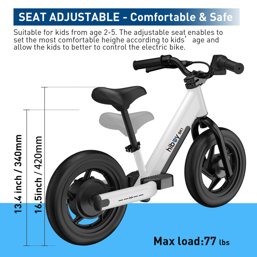 HiBoy - BK1 Electric Balance Bike w/ 6.2 mi Max Operating Range & 9 mph Max Speed - White_8