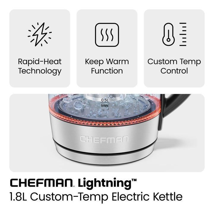 Chefman Lightning 1.8L Custom-Temp Electric Kettle with Tea Infuser - Stainless Steel - Stainless Steel_2