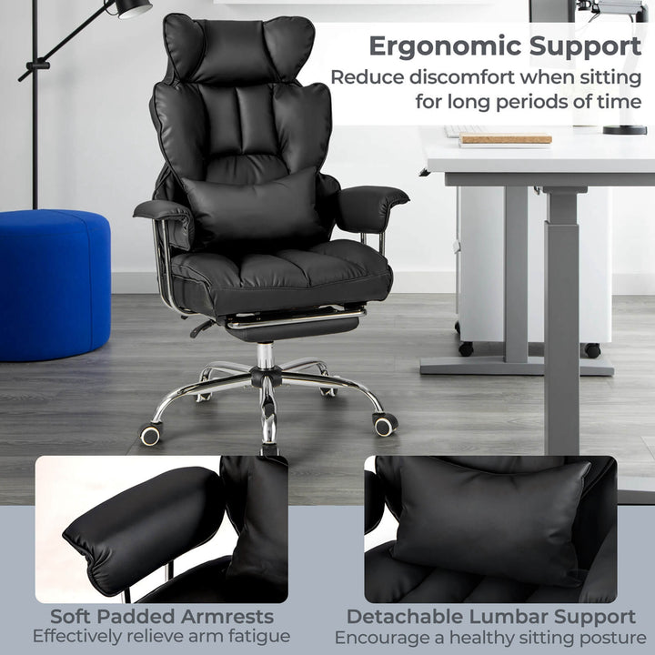 Costway - Office Desk Chair Big and Tall Executive Office Chair with Footrest Lumbar Support - Black_4