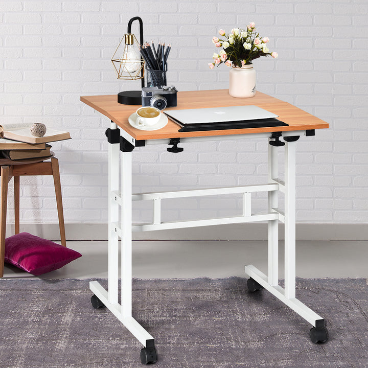 Costway - Mobile Standing Desk Height Adjustable Sit Stand Workstation Stand Up Desk 2in1 - White/Natural_2