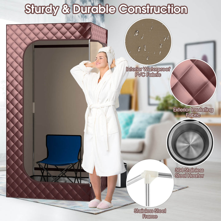 Costway - Portable Steam Sauna for Home Full Body Sauna Box with 3L Steam Generator - Brown_6