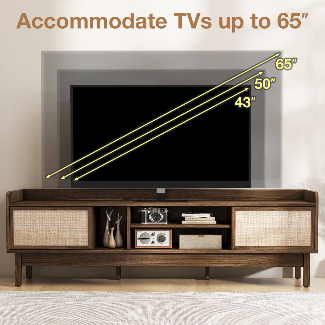 Costway - Wooden TV Stand for TVs up to 65" with Storage Adjustable Shelf & Sliding Doors Walnut - Walnut/Beige_8