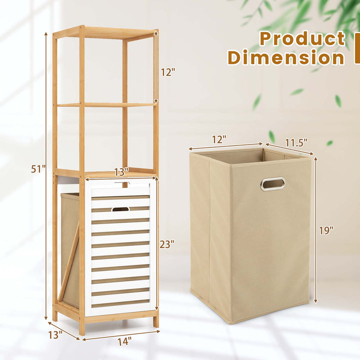 Costway Tilt-Out Laundry Hamper with 3-Tier Shelf Removable Liner Lightweight Design - Natural/White_2