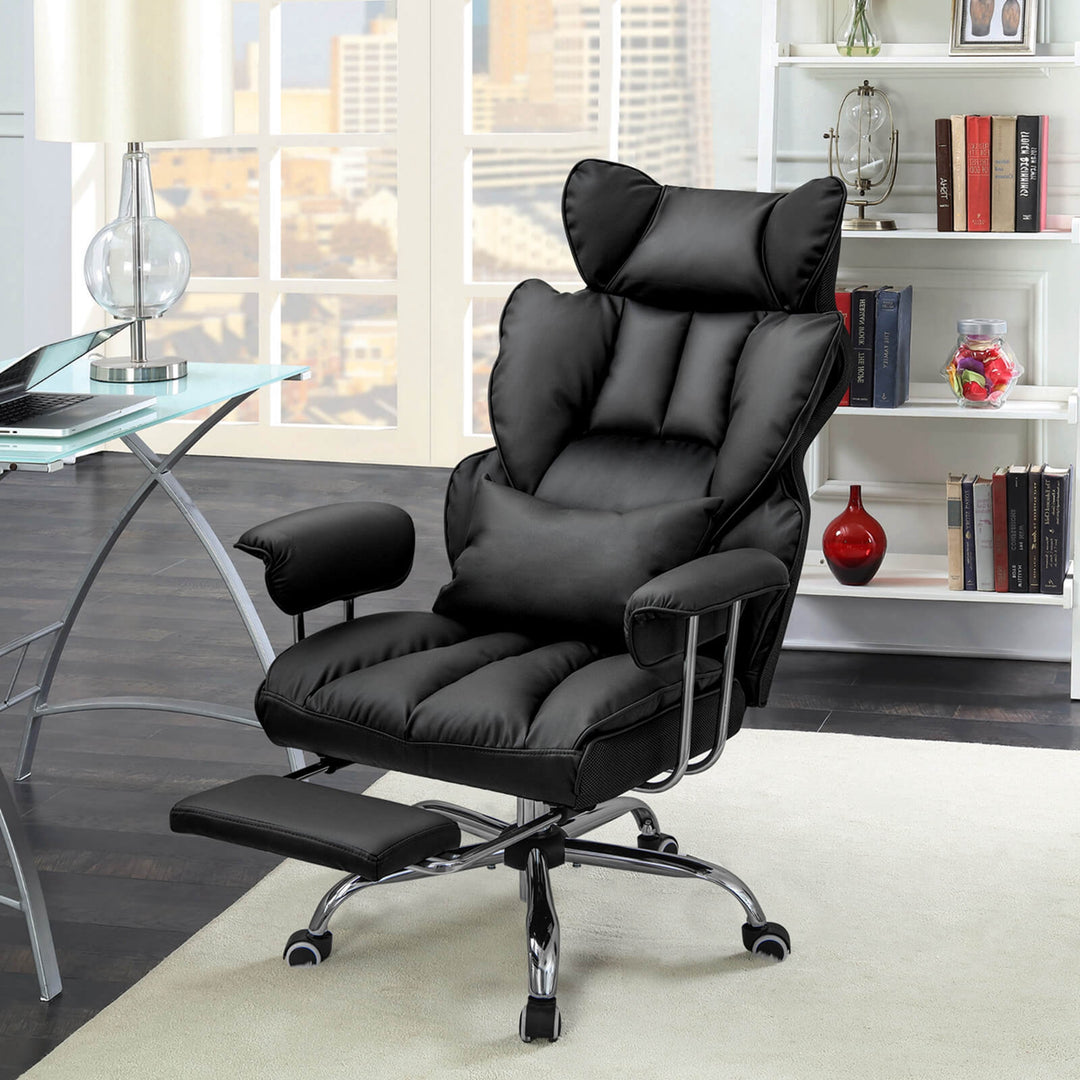 Costway - Office Desk Chair Big and Tall Executive Office Chair with Footrest Lumbar Support - Black_3