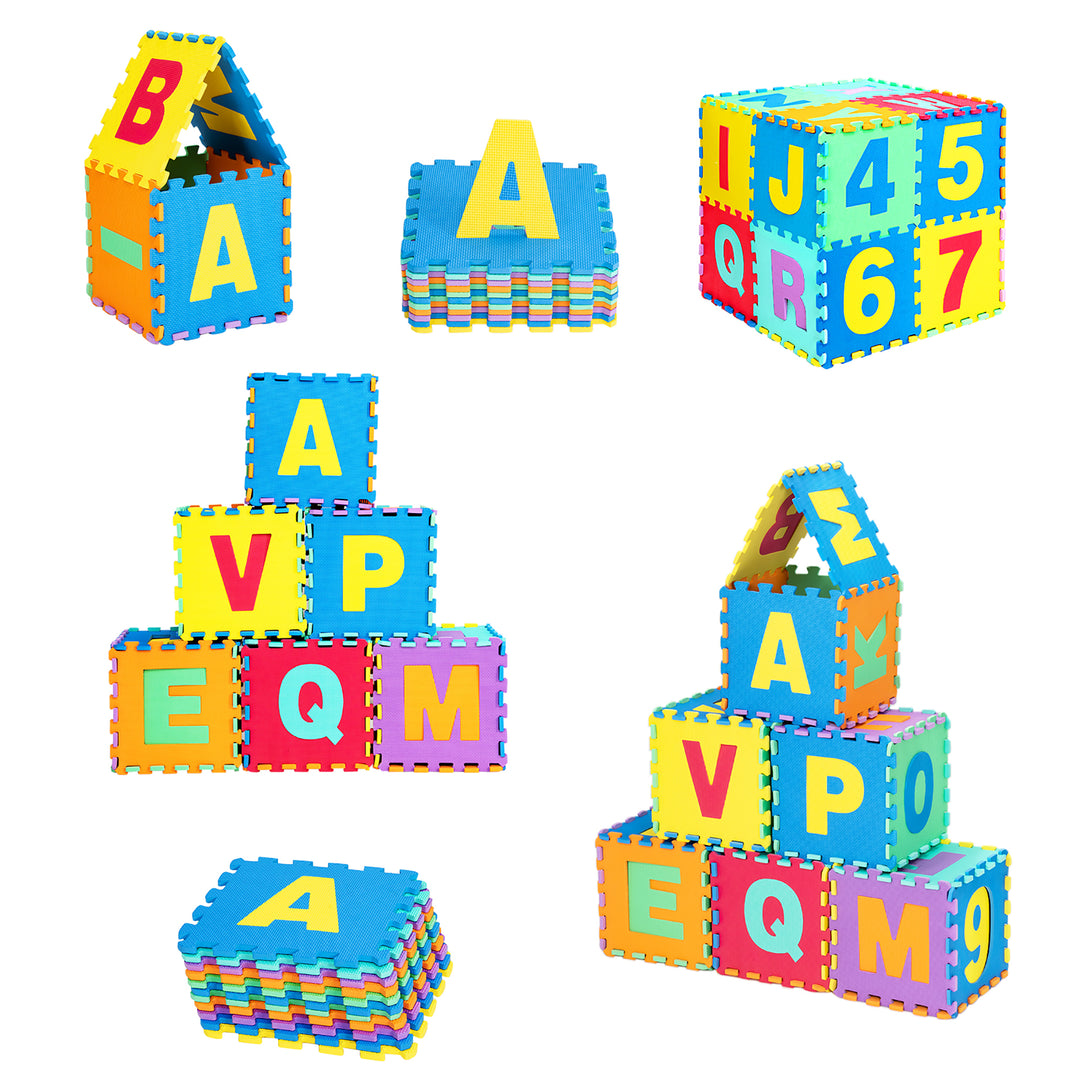 Costway Kids Foam Interlocking Puzzle Play Mat w/Alphabet & Numbers 72-Piece Set - Multi-Color_10