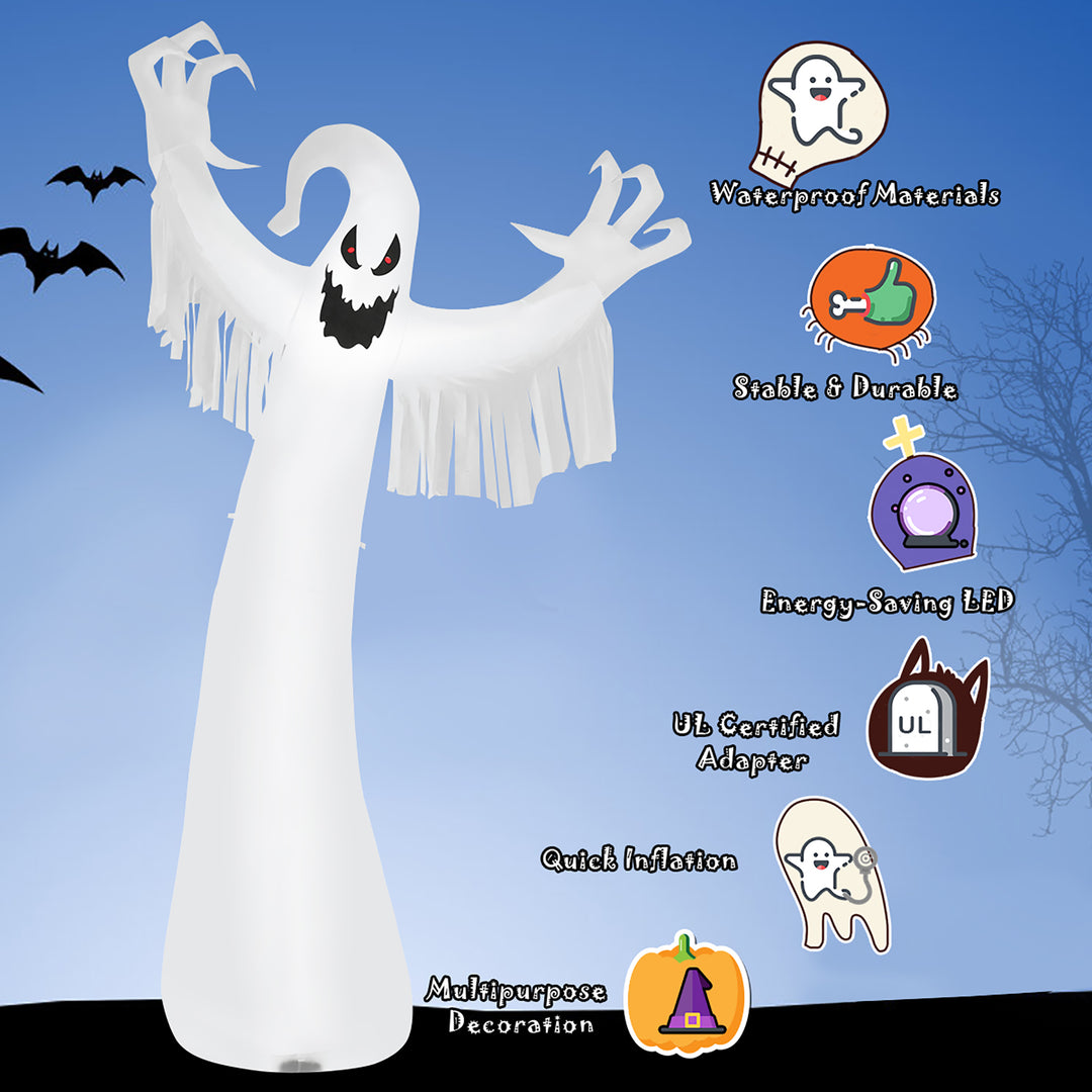 Costway - 12ft Inflatable Halloween Blow Up Ghost Decoration w/ Built-in LED Light - White/Black_5