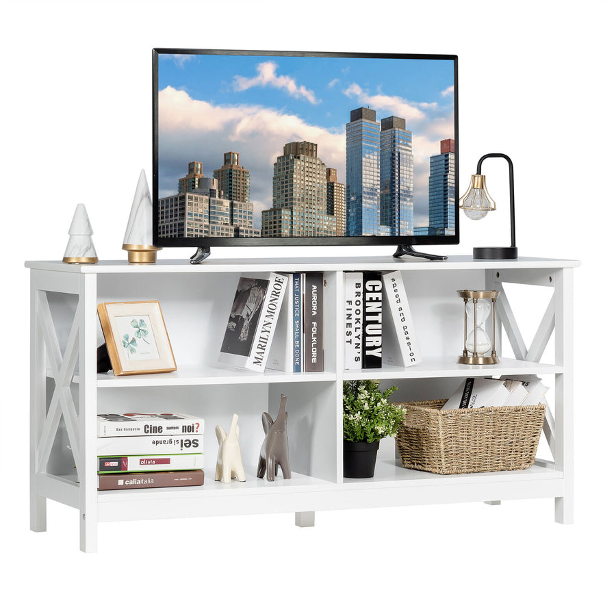 Costway - TV Stand Entertainment Media Center for TV's up to 55'' w/ Storage Shelves White - White_0