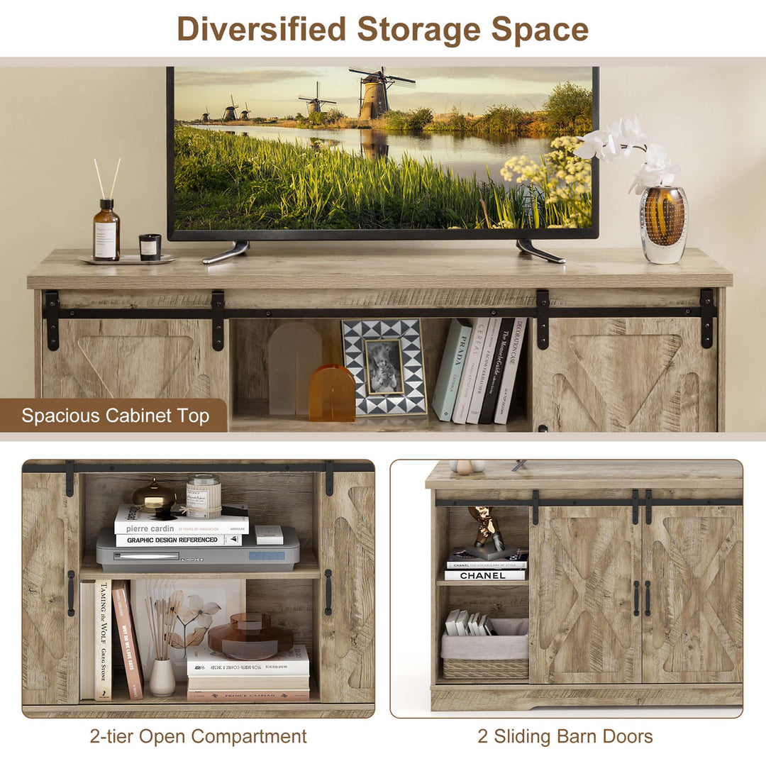 Costway - TV Stand Farmhouse Cabinet Sliding Barn Door Adjustable Shelves for TV up to 65'' - Gray Oak_7