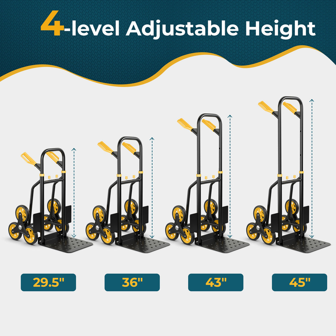 Costway - Stair Climber Hand Truck with Telescoping Handle and Rubber Wheels with 350 Lb Capacity - Black/Yellow_4