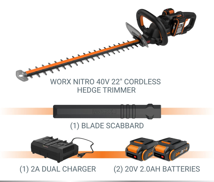 WORX - 40V 24" Cordless Hedge Trimmer (2 x 2.0 Ah Batteries & 1 x Charger) - Black_7
