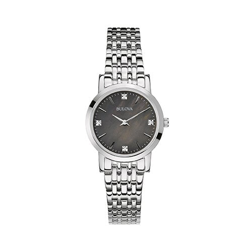 Ladies' Silver-Tone Stainless Steel Diamond Watch, Black Mother-of-Pearl Dial_0