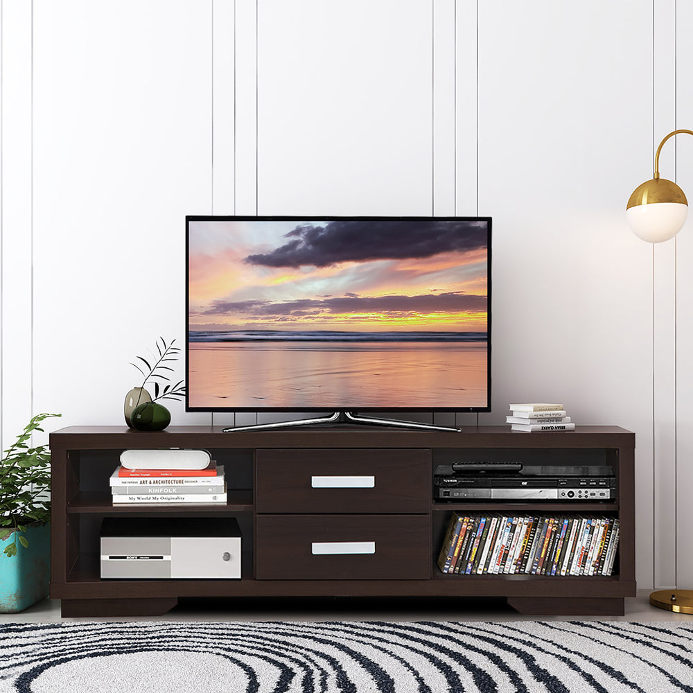 Costway - TV Stand Entertainment Center Hold up to 65'' TV with Storage Shelves & Drawers - Brown_1