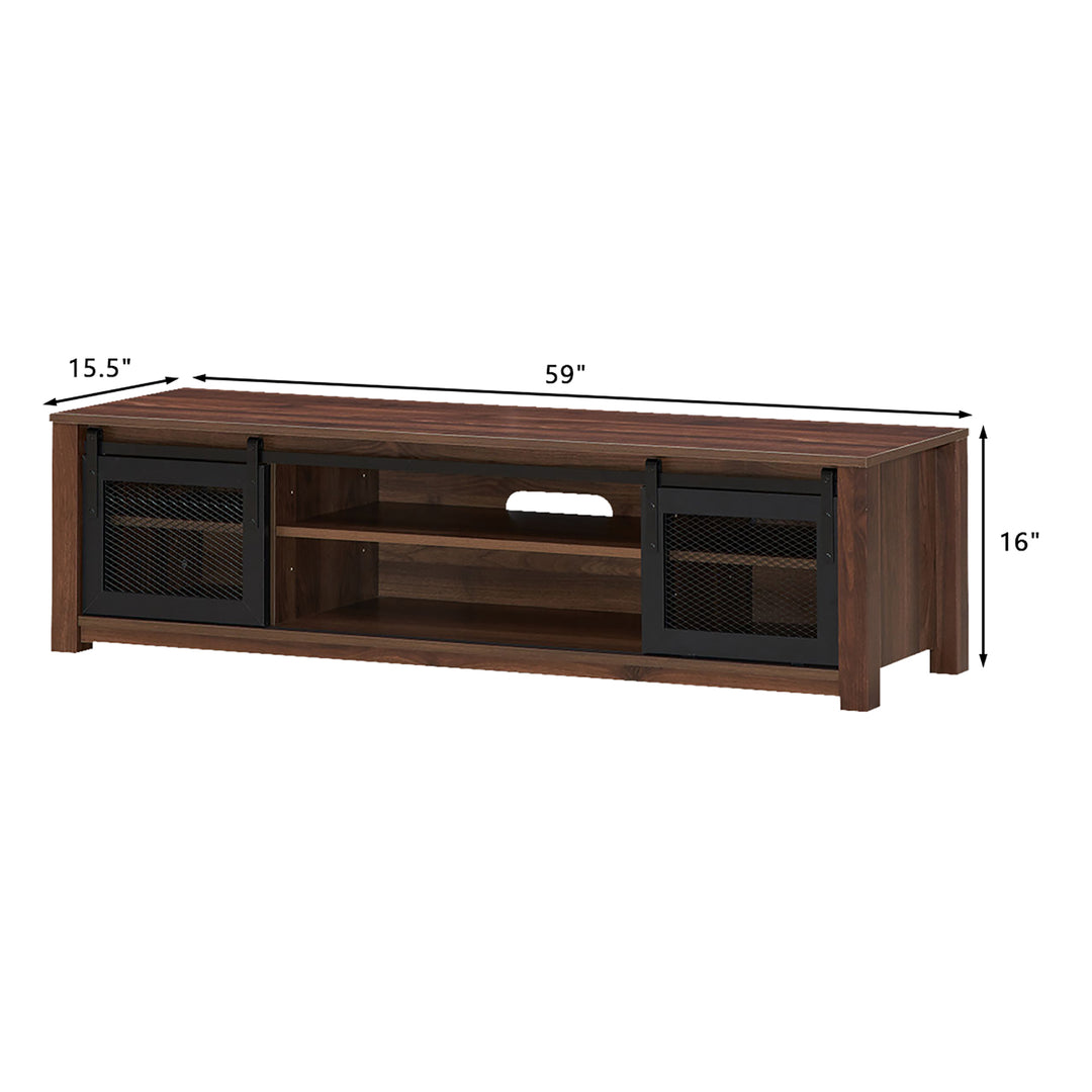 Costway - TV Stand Entertainment Center for TV's up to 65'' with Sliding Mesh Doors Walnut - Walnut_2