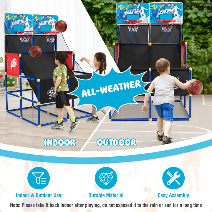 Costway - Kids Dual Shot Basketball Arcade Game w/4 Balls Pump Easy Quick Assembling Gift - Black/Blue/Red_7