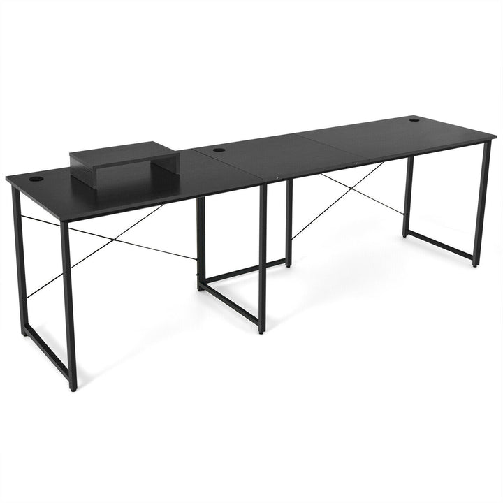 Costway - L-Shaped Reversible Computer Desk 2-Person Long Table with Monitor Stand - Black_7