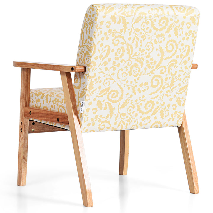 Costway - Accent Armchair Upholstered Chair Home Office with Wooden Frame (2pc) - Yellow_7