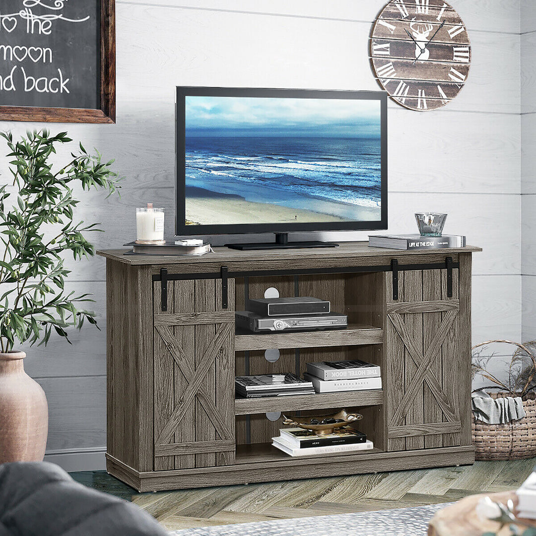 Costway - Sliding Barn TV Stand Console Table for TV's Up to 60'' Entertainment Center Grey - Gray_3