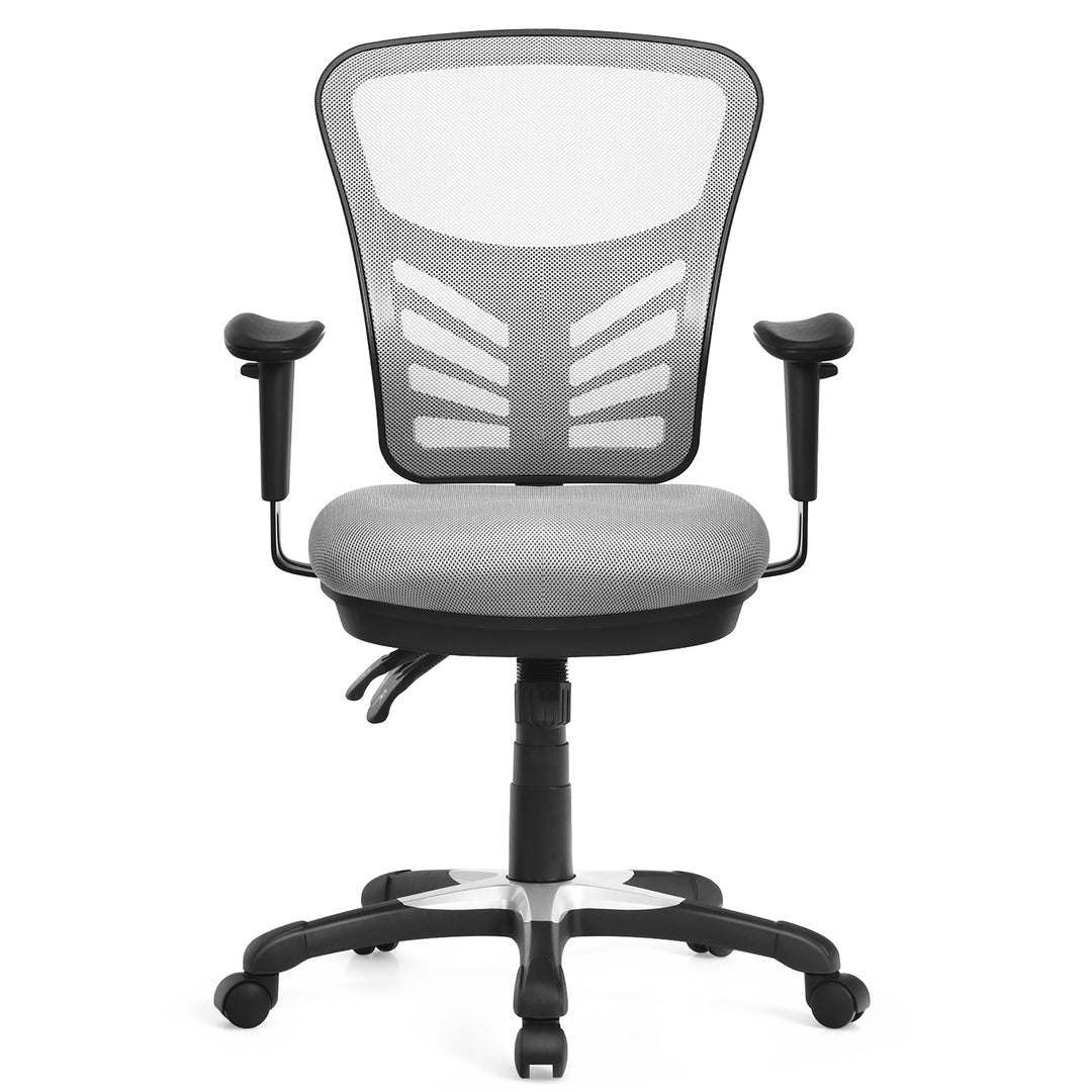 Costway - Mesh Office Chair 3-Paddle Computer Desk Chair with Adjustable Seat - Gray_8