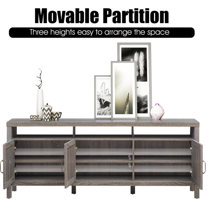 Costway - TV Stand Entertainment Media Center for TV's up to 65'' w/ Rattan Doors Grey Oak - Gray Oak_8