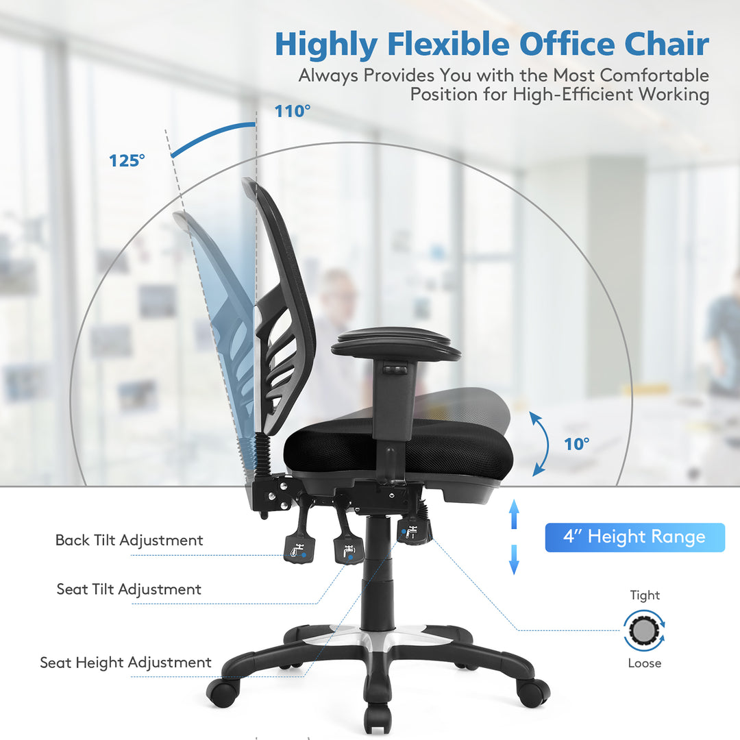 Costway - Mesh Office Chair 3-Paddle Computer Desk Chair with Adjustable Seat - Black_4