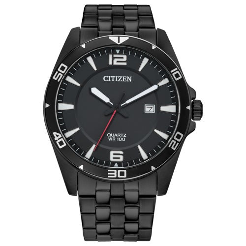 Men's Quartz Black Stainless Steel Watch, Black Dial_0