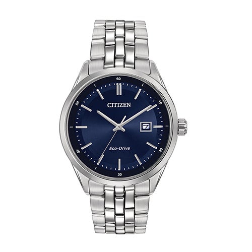 Men's Adysen Eco-Drive Silver-Tone Stainless Steel Watch, Navy Dial_0