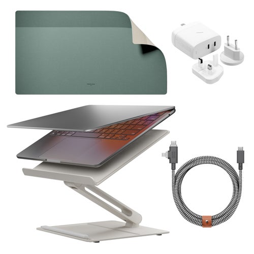 Home Desk Bundle w/ Laptop Stand Mat GaN Charger Belt Duo Cable - Sandstone_0