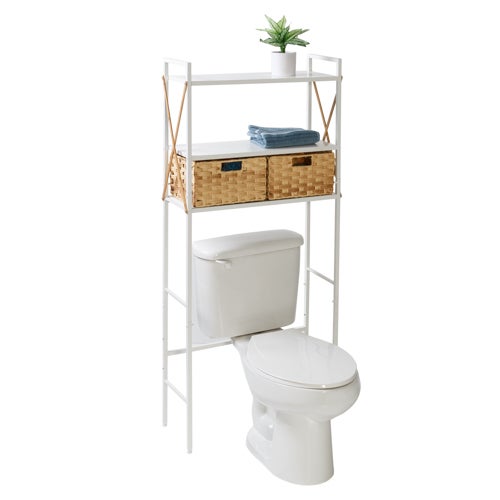 Over-the-Toilet Space Saver Shelf System w/ 2 Baskets, White_0