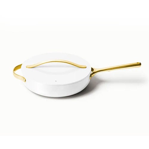 4.5qt Iconics Nonstick Ceramic Saute Pan w/ Lid, White/Gold_0