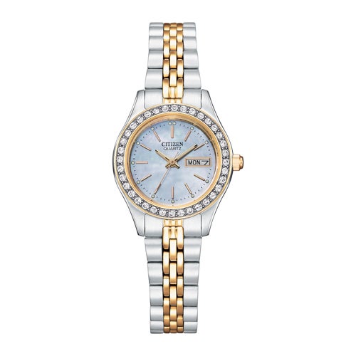 Ladies' Quartz Crystal Accent Two-Tone Stainless Steel Watch, MOP Dial_0